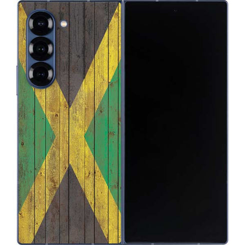 Jamaican Flag Dark Wood Galaxy Z Fold6 Skin